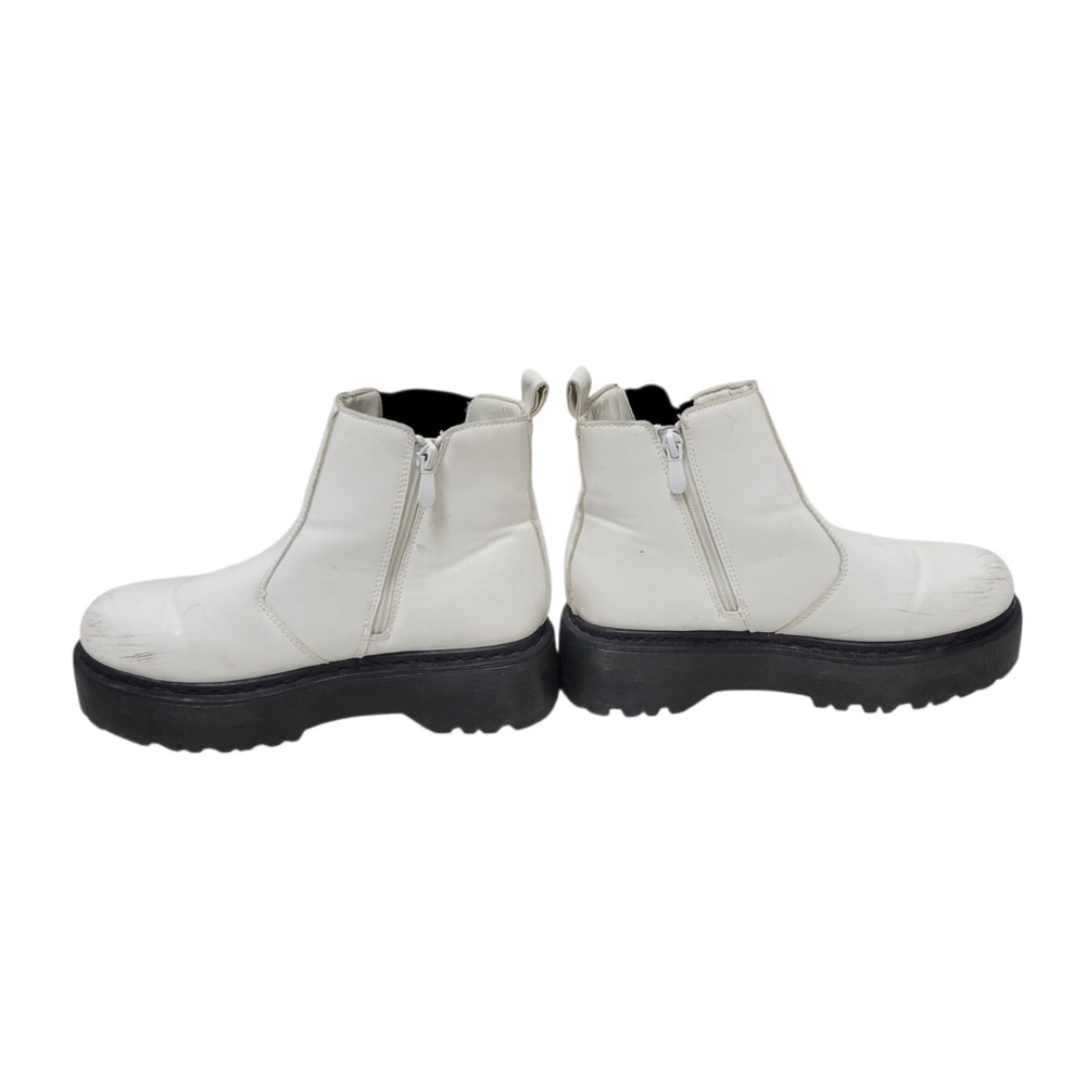 Unbranded Faux-Leather White Platform Lug Sole Pull-on Chelsea Boots Women's 8.5